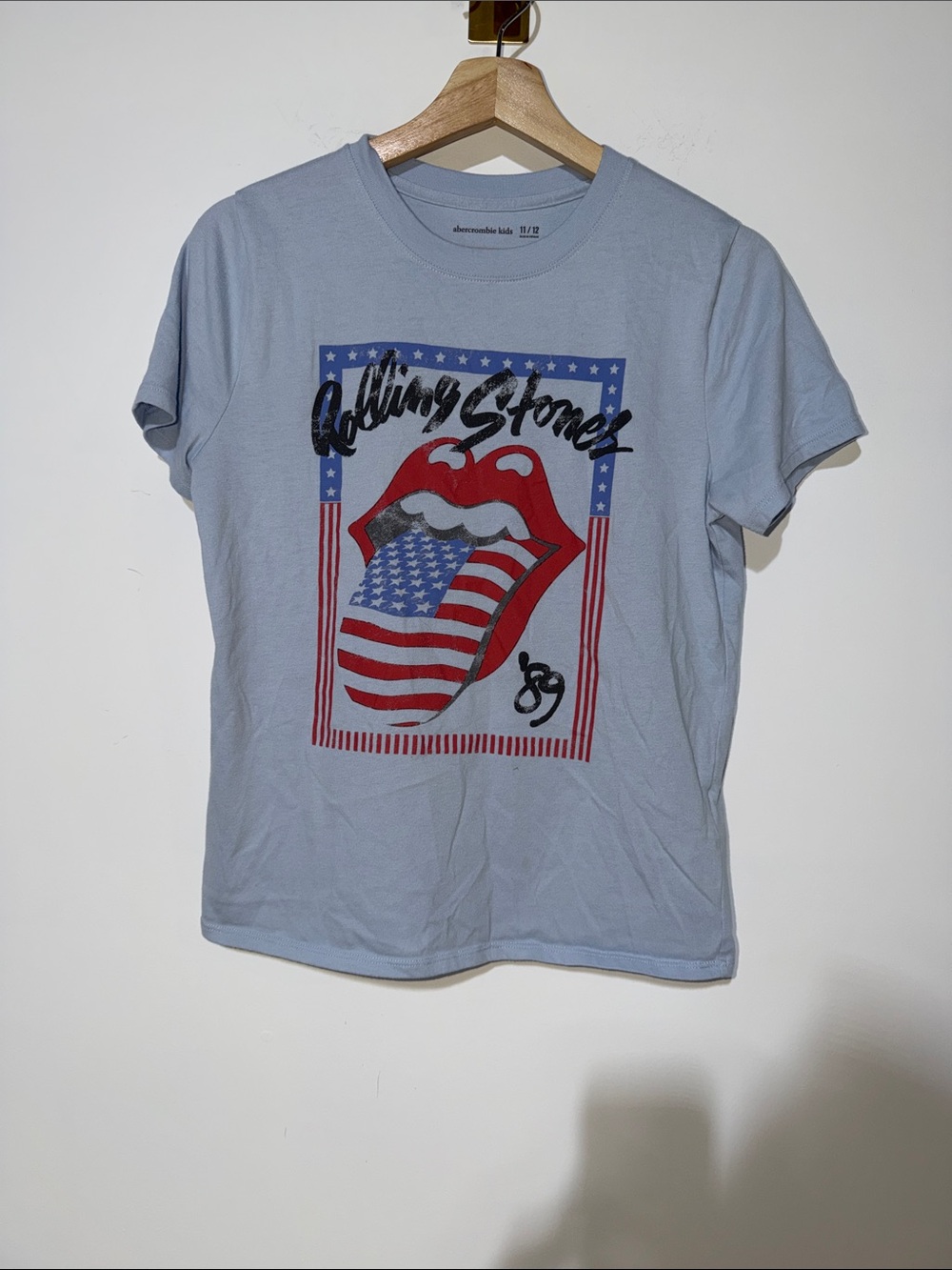 Abercrombie kids Rolling  Stones Light Blue Tee with Red, White & Blue 11/12